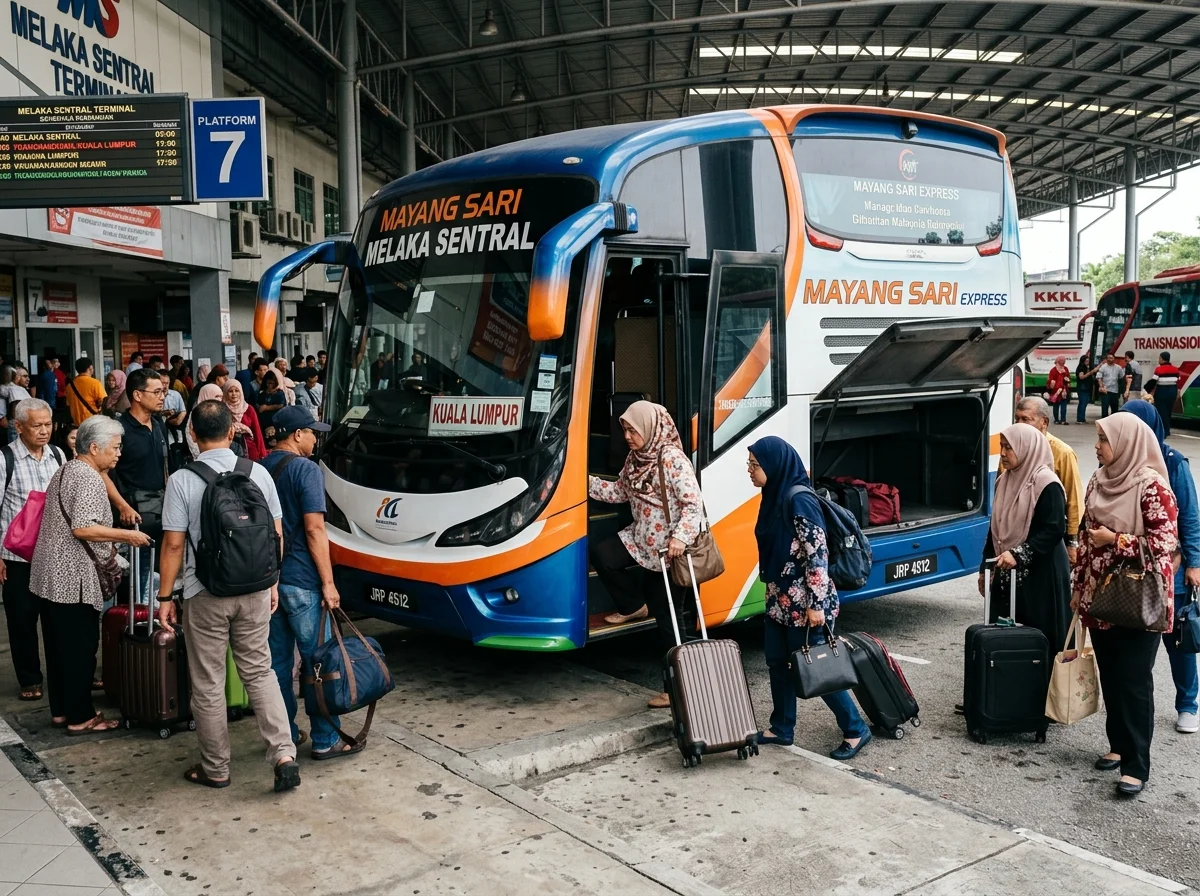 Bas ekspres tiba di Melaka Sentral