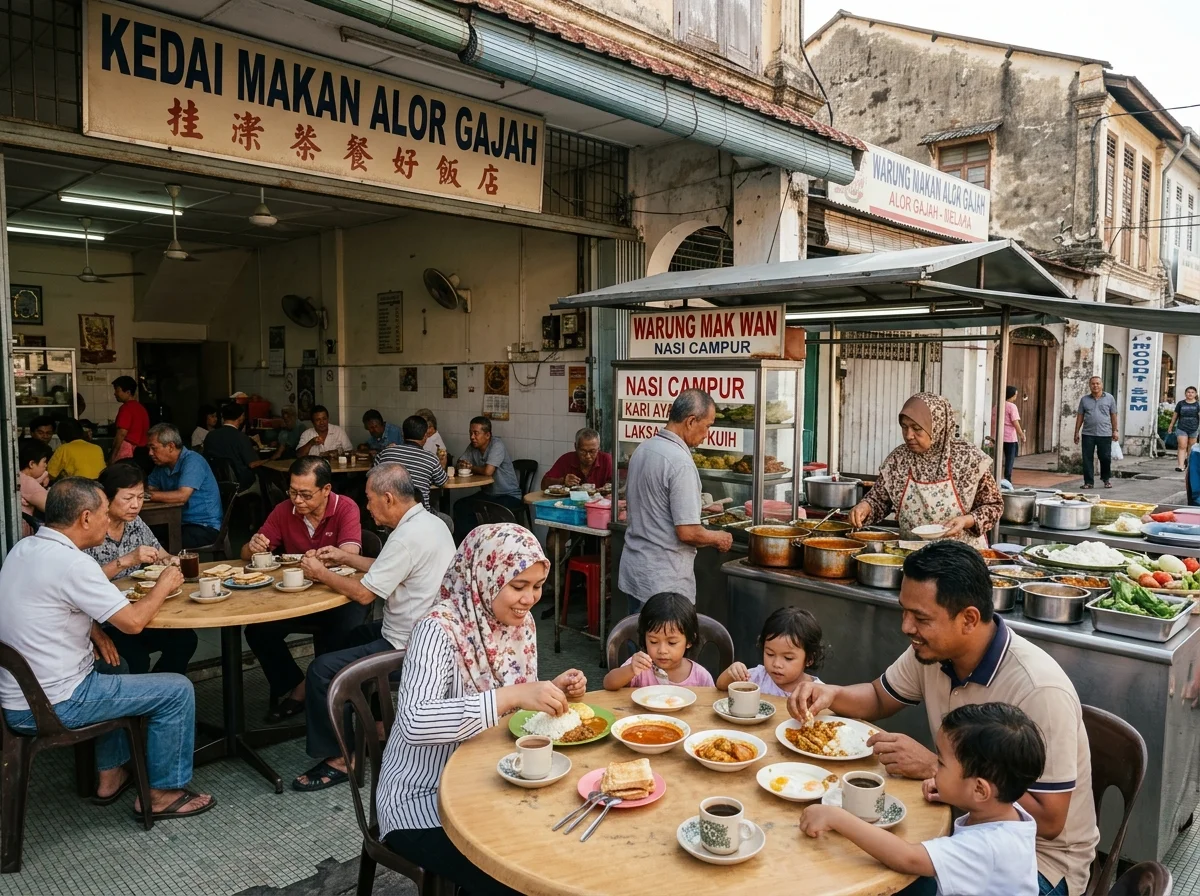 Kopitiam dan gerai Melayu di pekan Alor Gajah