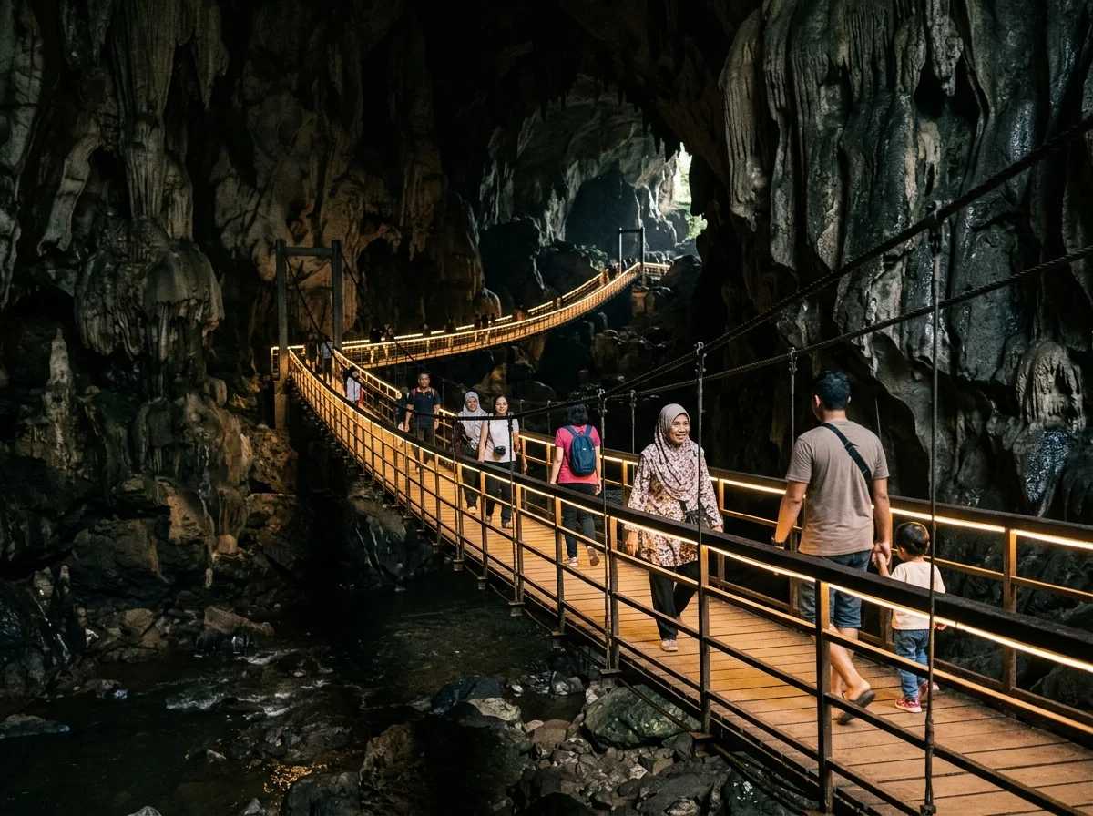 Laluan jejambat berlampu dalam Gua Kelam, Kaki Bukit