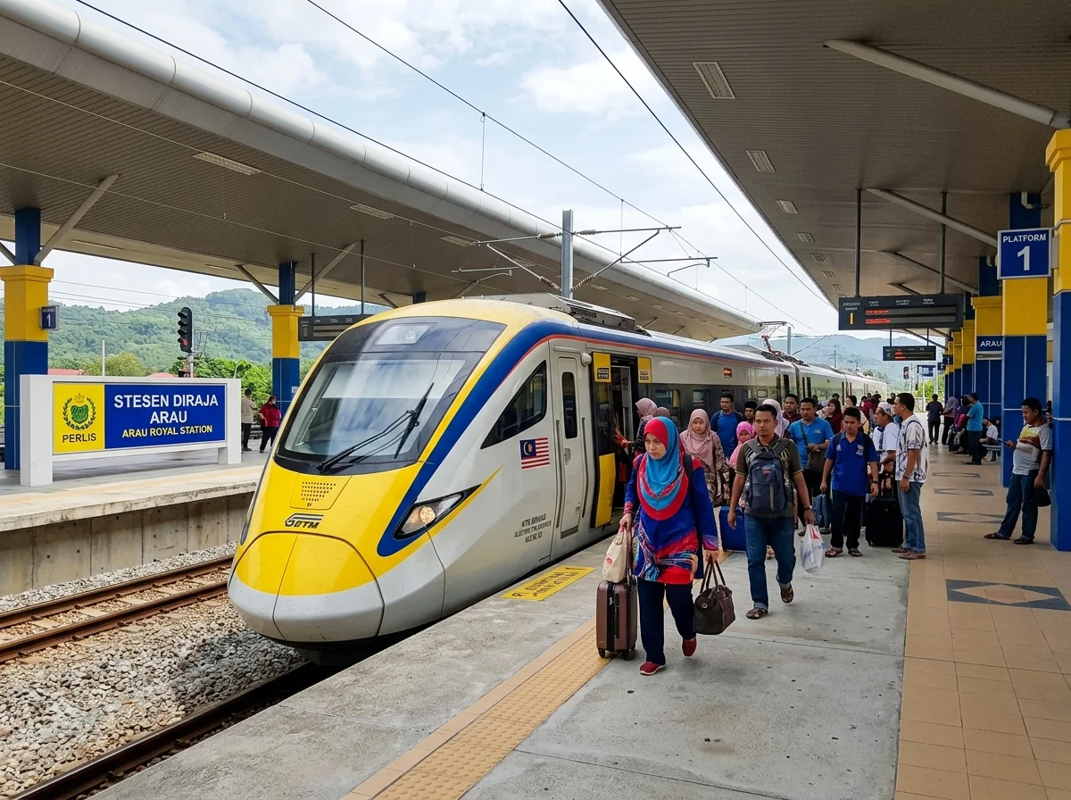 Tren KTM ETS tiba di Stesen Keretapi Diraja Arau