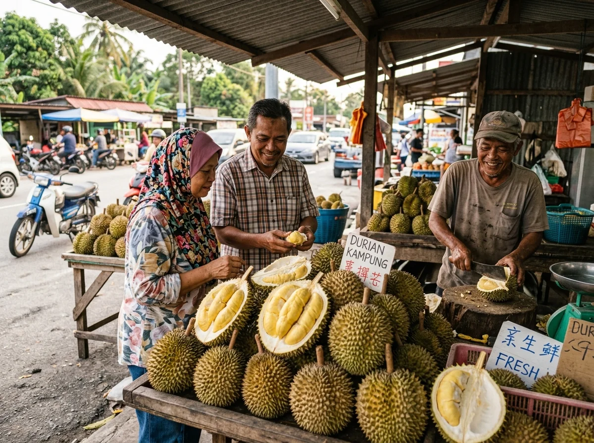 Durian segar Batu Pahat di gerai tepi jalan