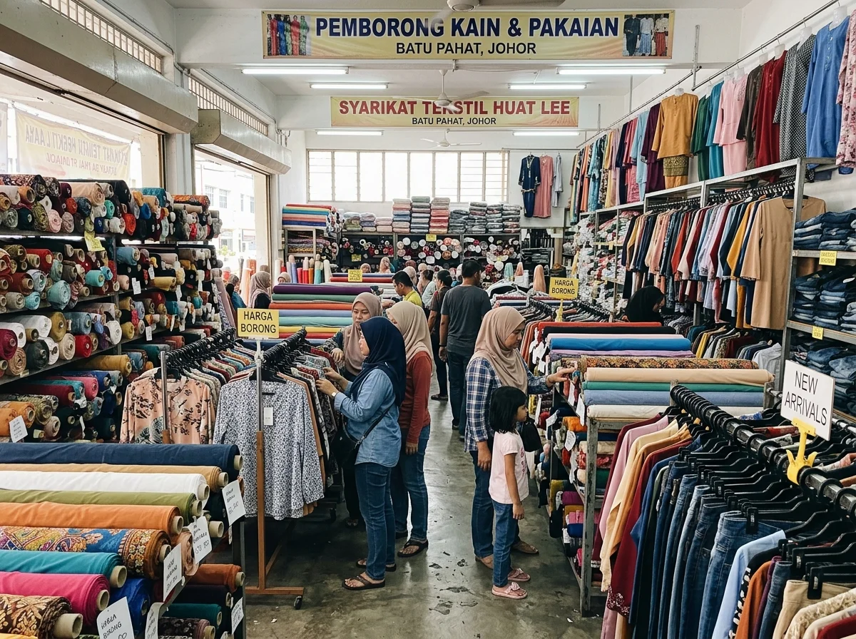 Kedai tekstil dan pakaian borong di Jalan Rahmat Batu Pahat