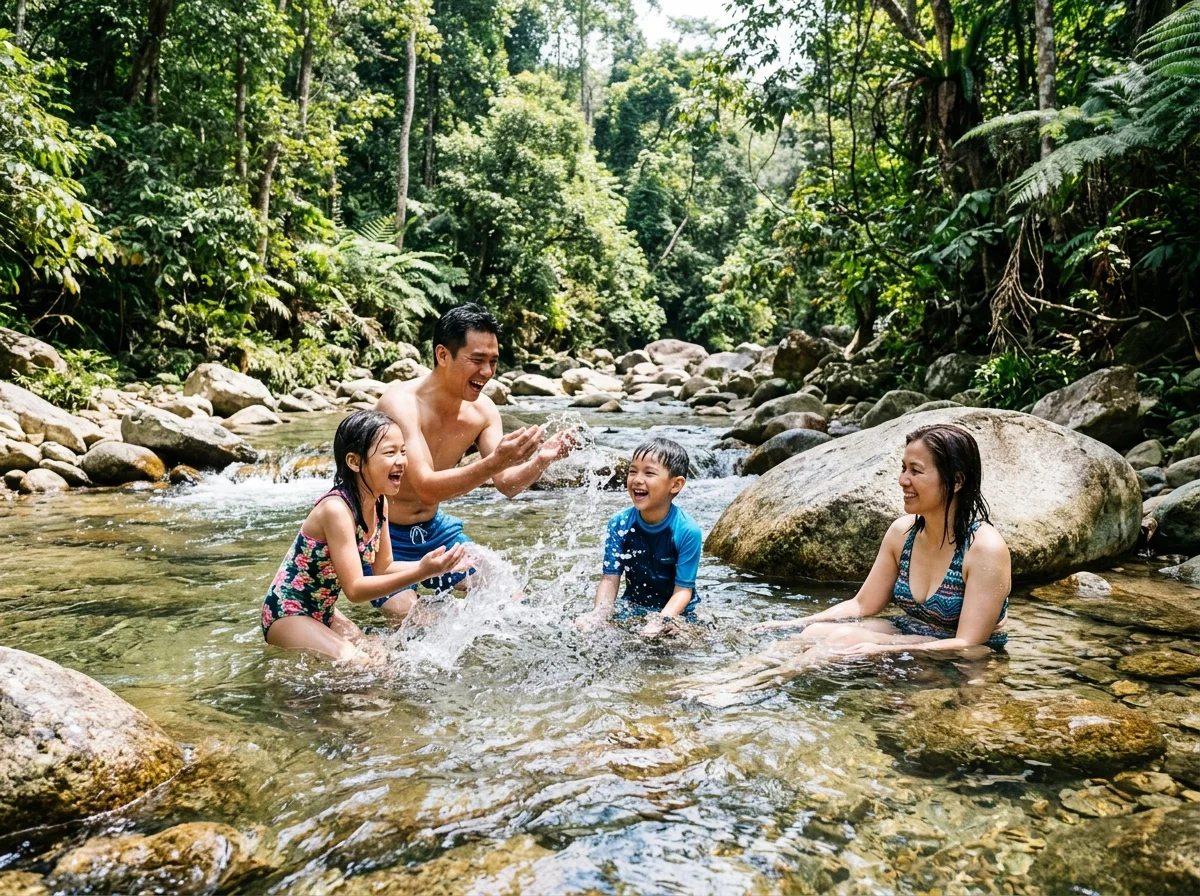 Mandi sungai percuma di Janda Baik