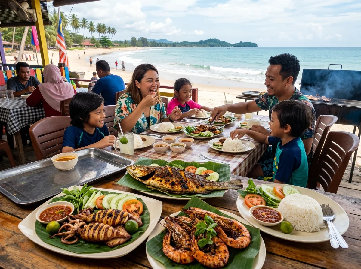 Hidangan seafood segar tepi Pantai Cherating