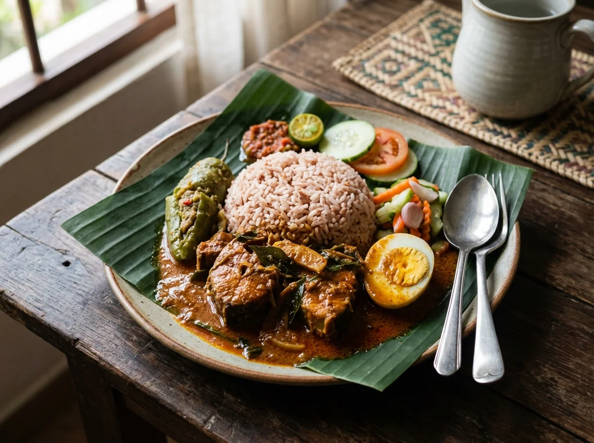 Nasi dagang Terengganu dengan gulai ikan tongkol