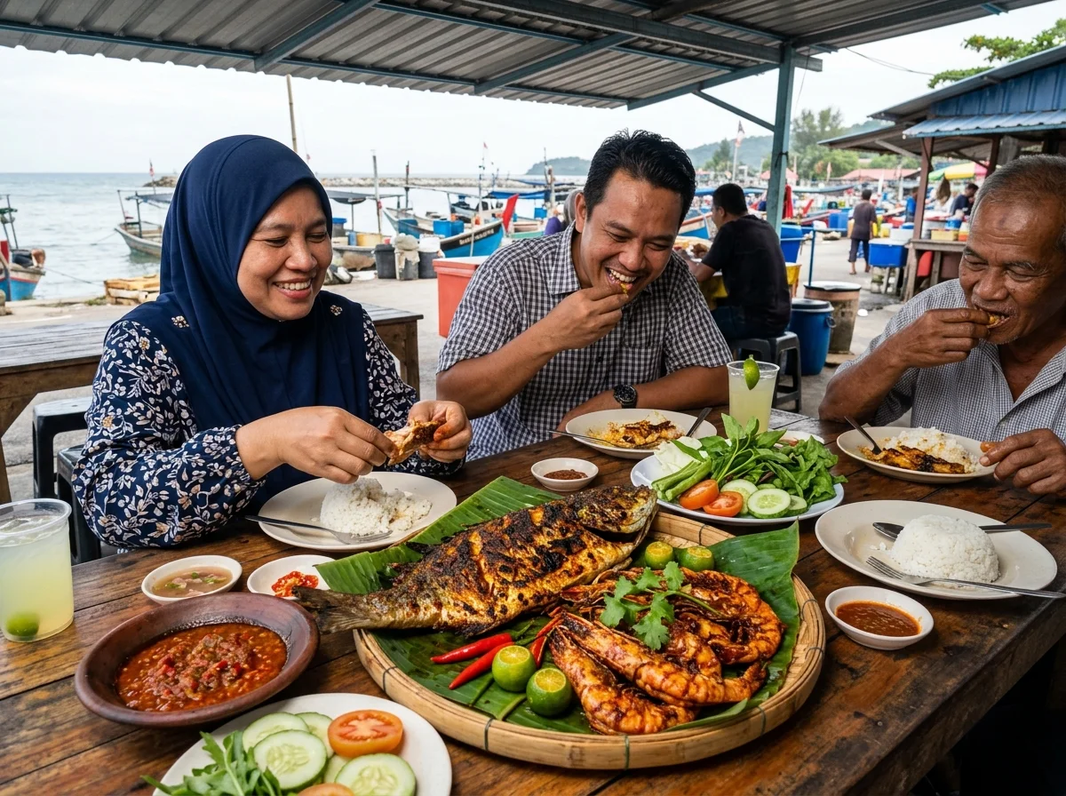 Makanan laut segar dari pasar nelayan Dungun