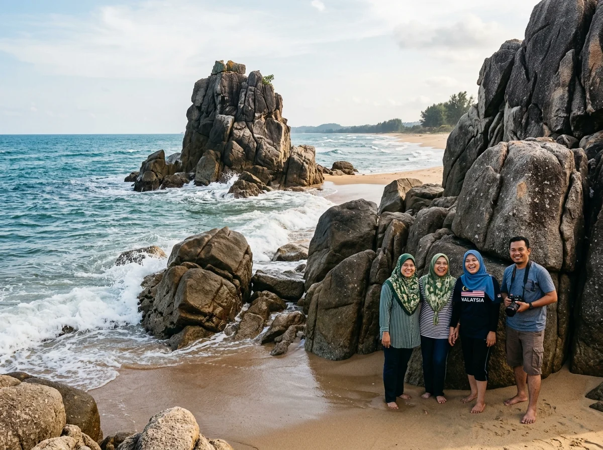 Pantai Kemasik percuma dengan formasi batu