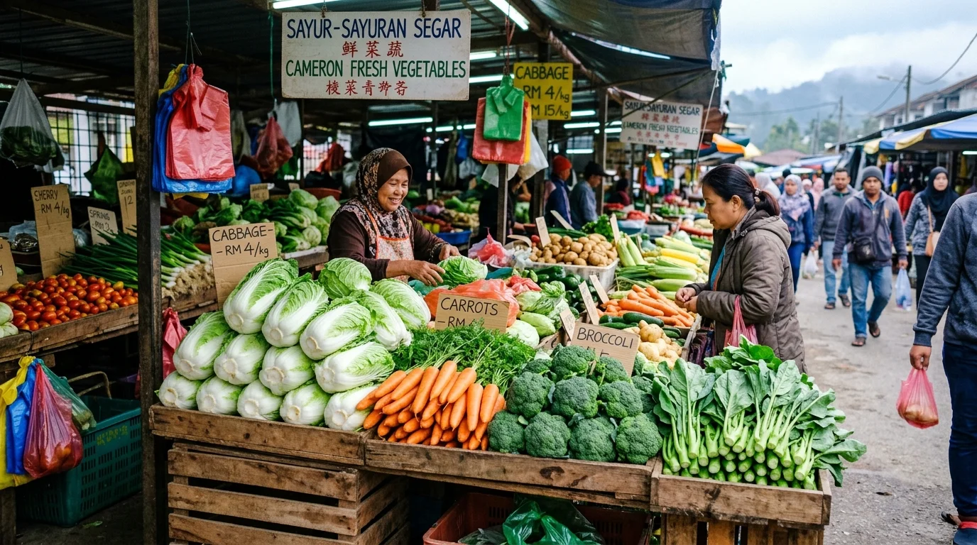 Sayur-sayuran segar Cameron Highlands di gerai pasar tempatan