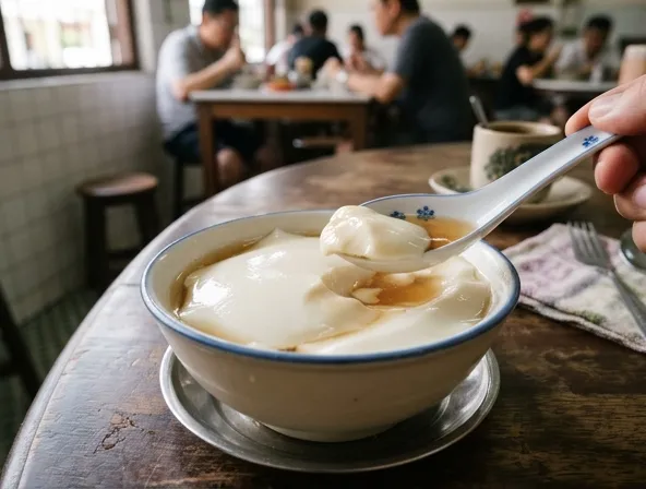 Tau fu fah — tahu putih halus yang meleleh dalam mulut