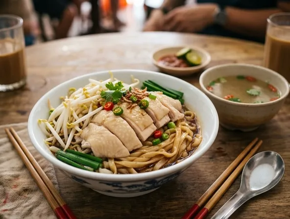 Taugeh ayam Ipoh — ayam dalam sup dengan tauge segar dan lembut