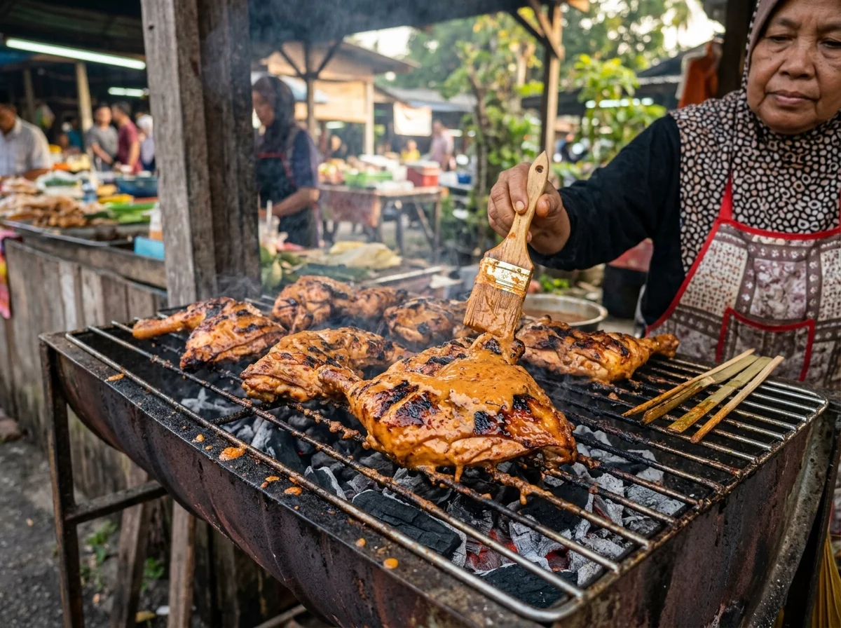 Ayam percik Kelantan yang berbaris di Wakaf Che Yeh