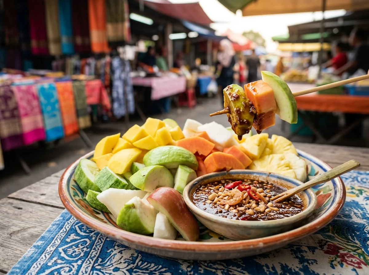 Buah-buahan segar dengan sos colek khas Kelantan