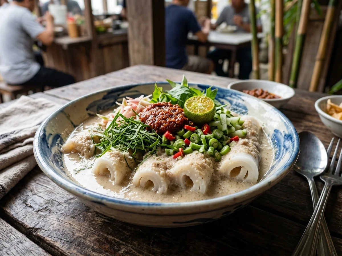 Laksam Kelantan dengan kuah santan pekat