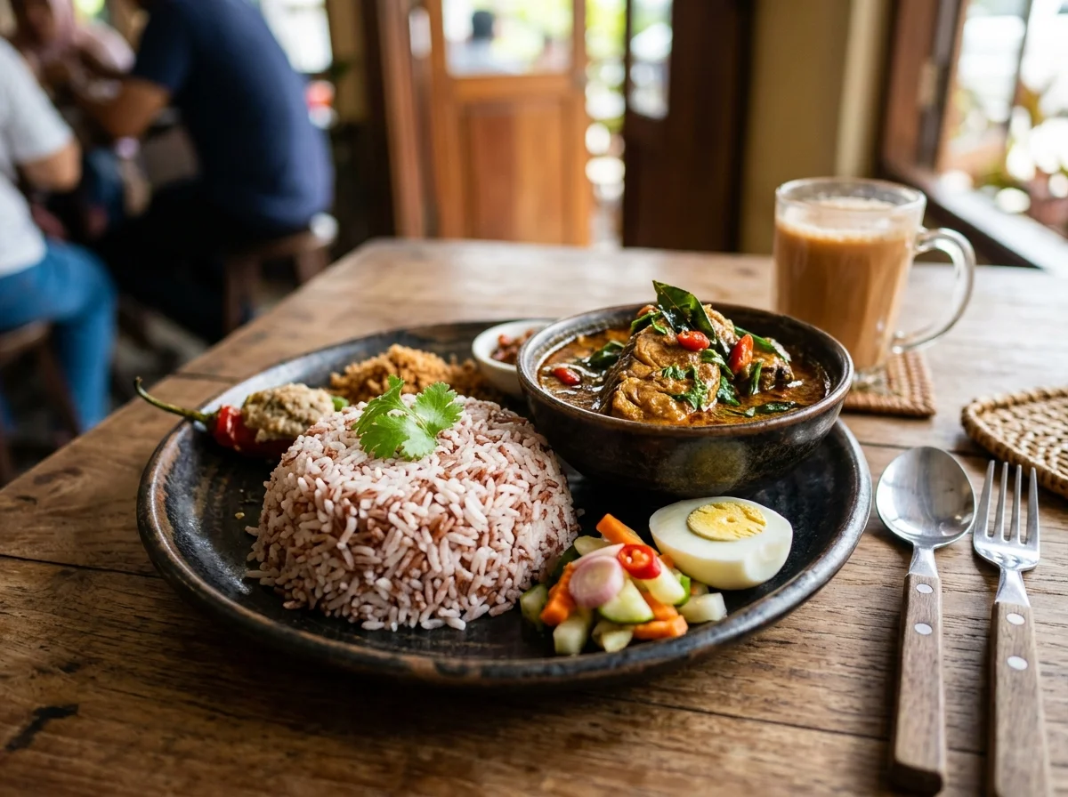 Nasi dagang Kelantan dengan kari ikan tongkol