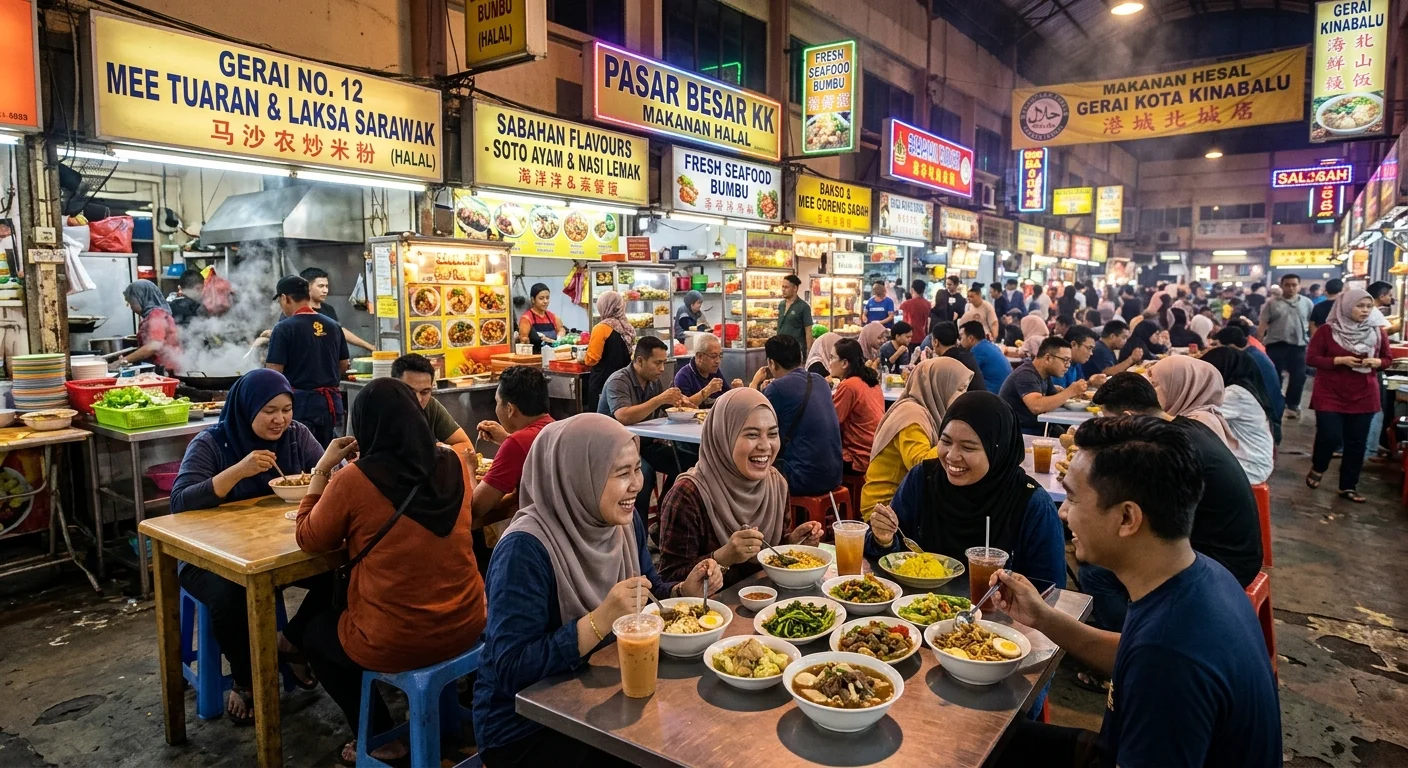 KK Central Market Food Court — gerai makanan halal murah