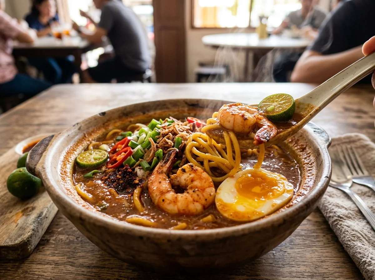 Semangkuk mee bandung Muar dengan kuah pedas manis