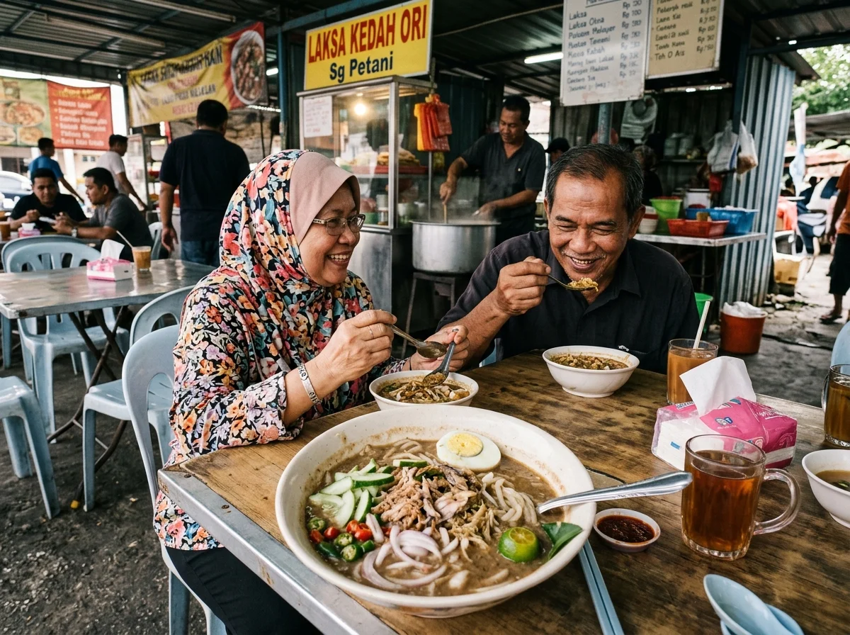 Laksa Kedah dengan kuah ikan pekat di Sungai Petani