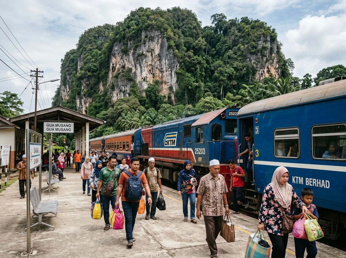 Tren jungle railway tiba di stesen Gua Musang