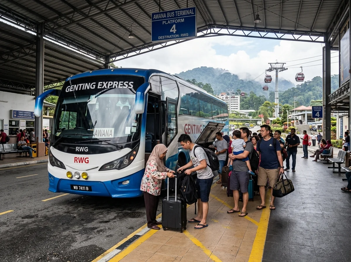 Bas Genting Express tiba di terminal Awana Genting