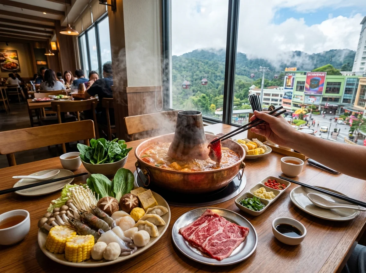 Hidangan steamboat hotpot panas di SkyAvenue Genting