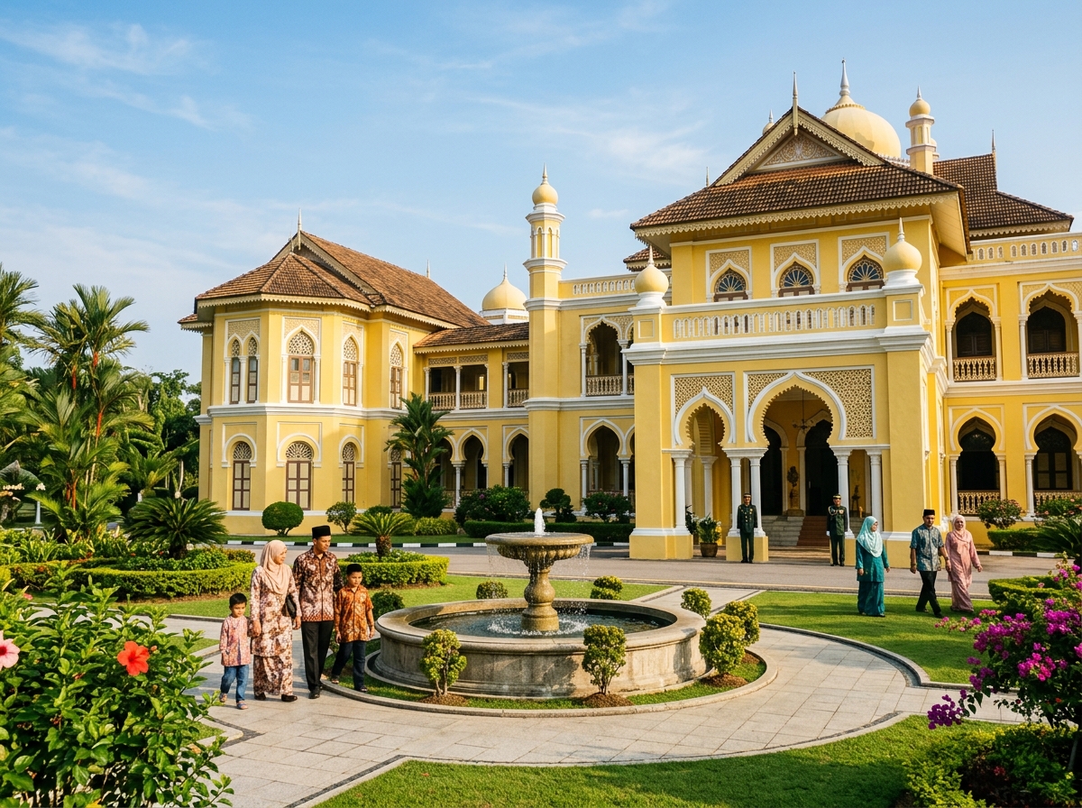 Istana Maziah berwarna kuning dengan senibina Melayu tradisional