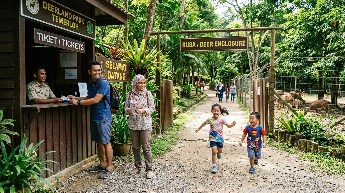 Deerland Park Temerloh — pengunjung berinteraksi dengan rusa di taman haiwan interaktif