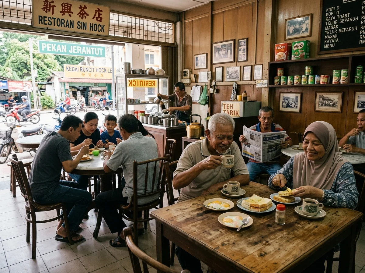 Kedai kopi tempatan untuk sarapan di Jerantut
