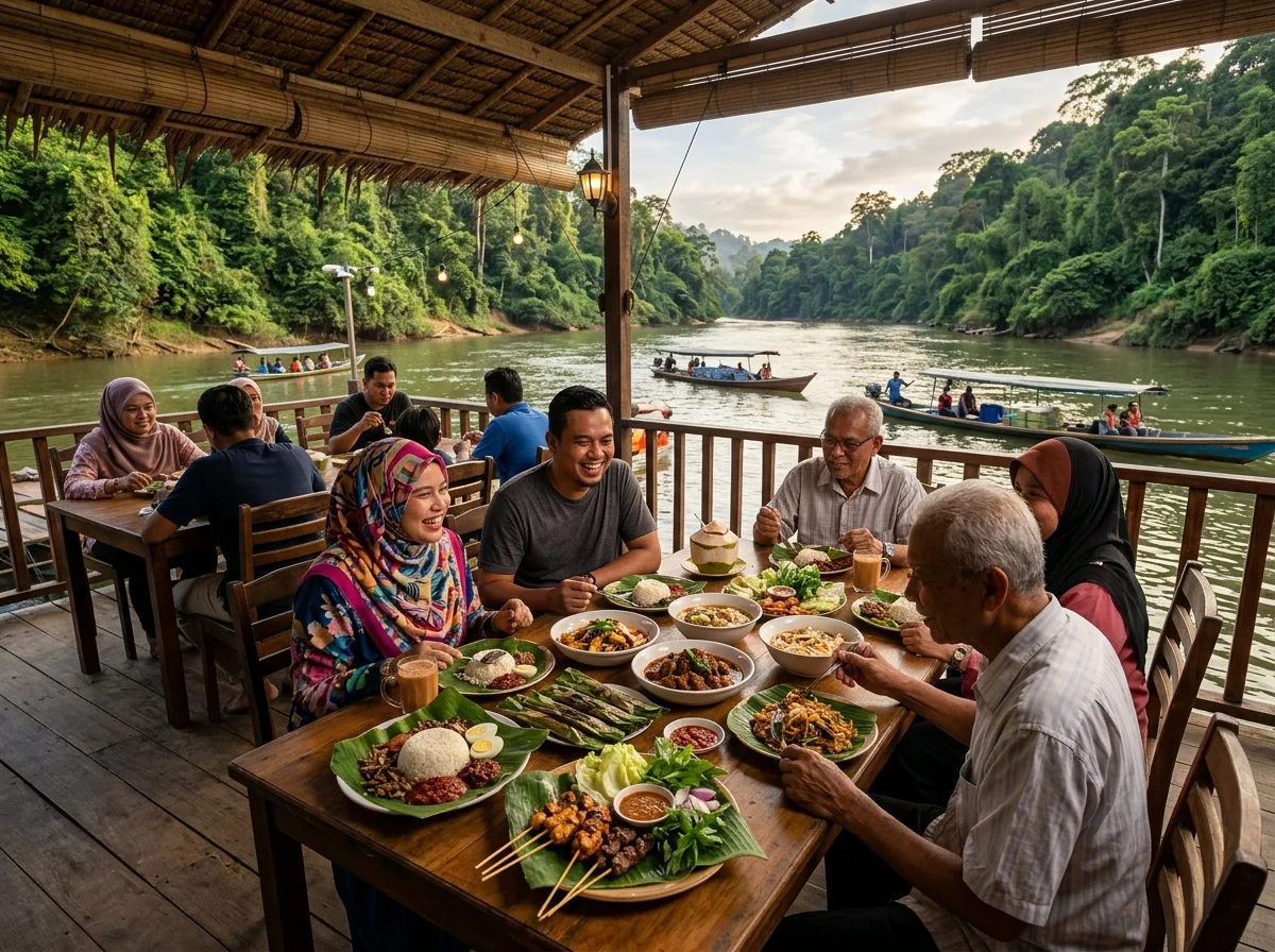 Makan di restoran terapung Sungai Tembeling Kuala Tahan
