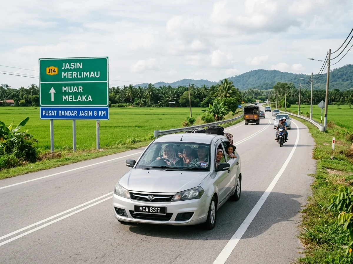 Kereta di Lebuhraya AMJ menuju Jasin