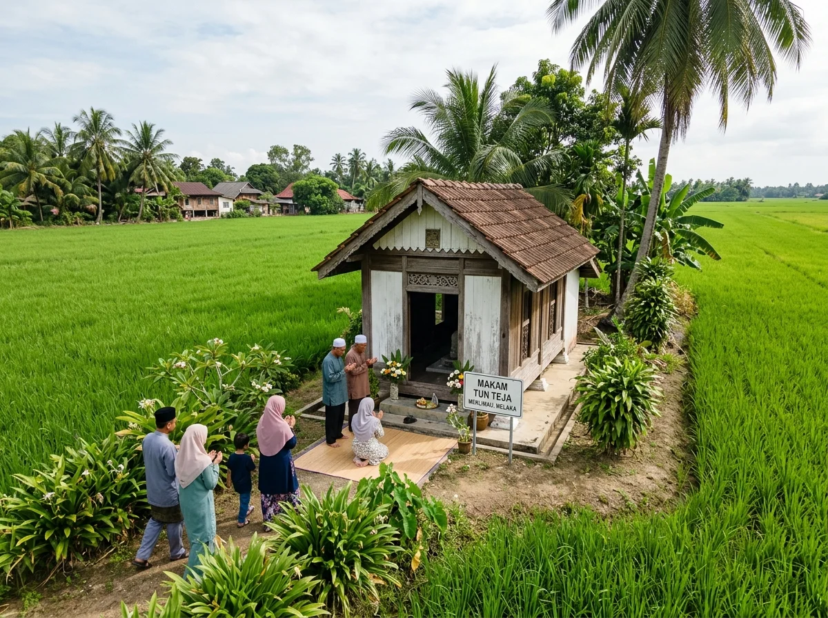 Makam Tun Teja di tengah sawah padi Merlimau