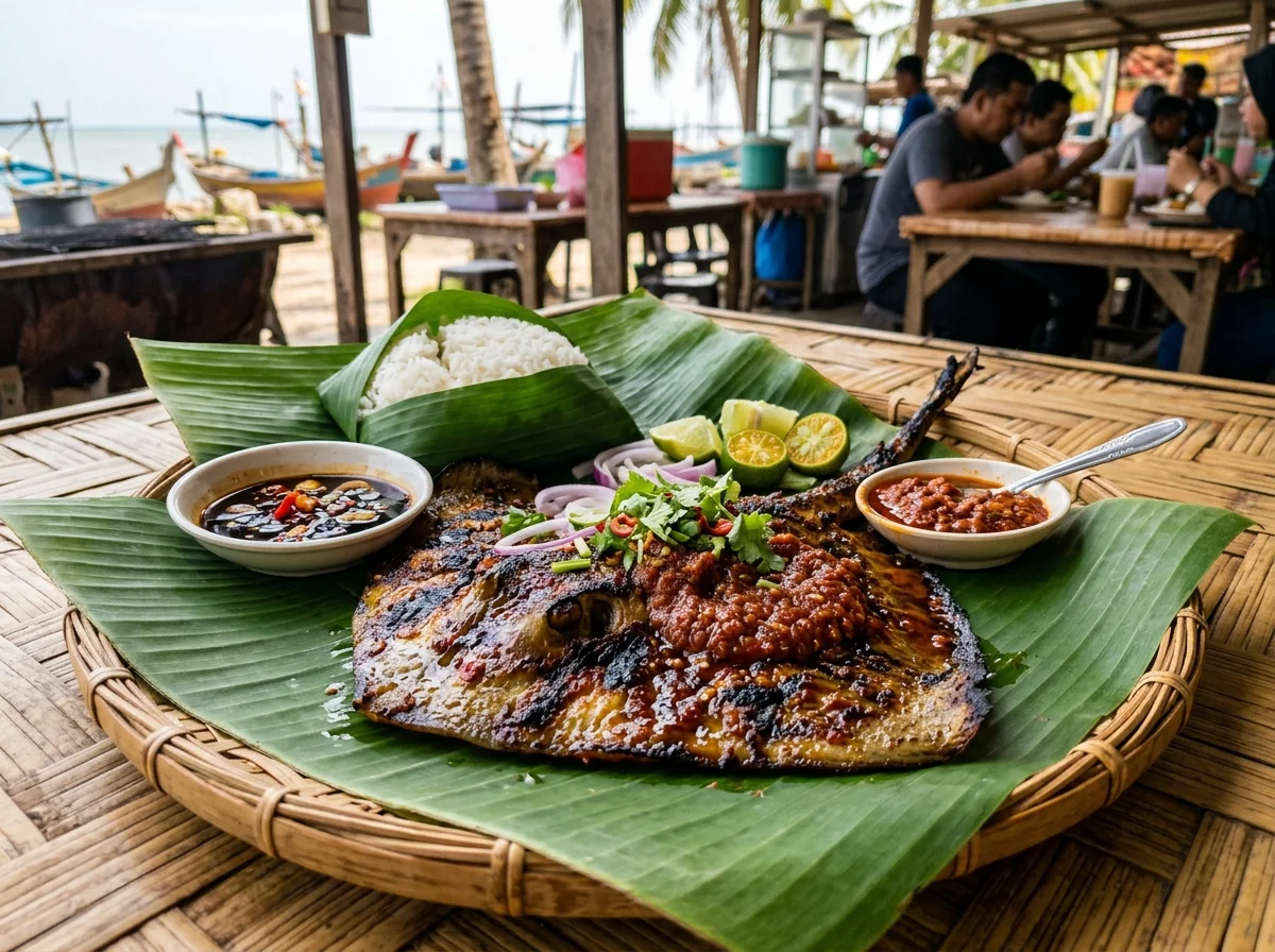 Ikan bakar atas daun pisang di pesisir Merlimau