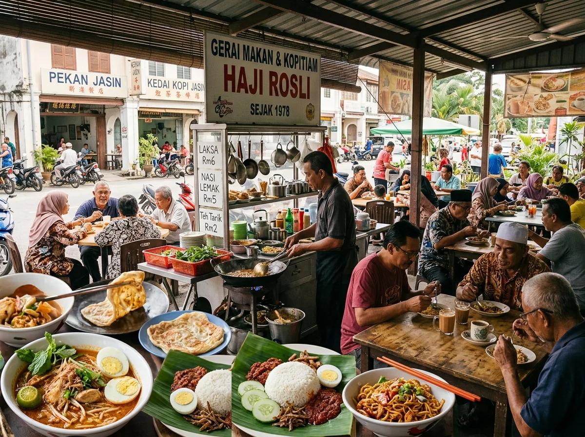 Gerai makanan dan kopitiam di pekan Jasin