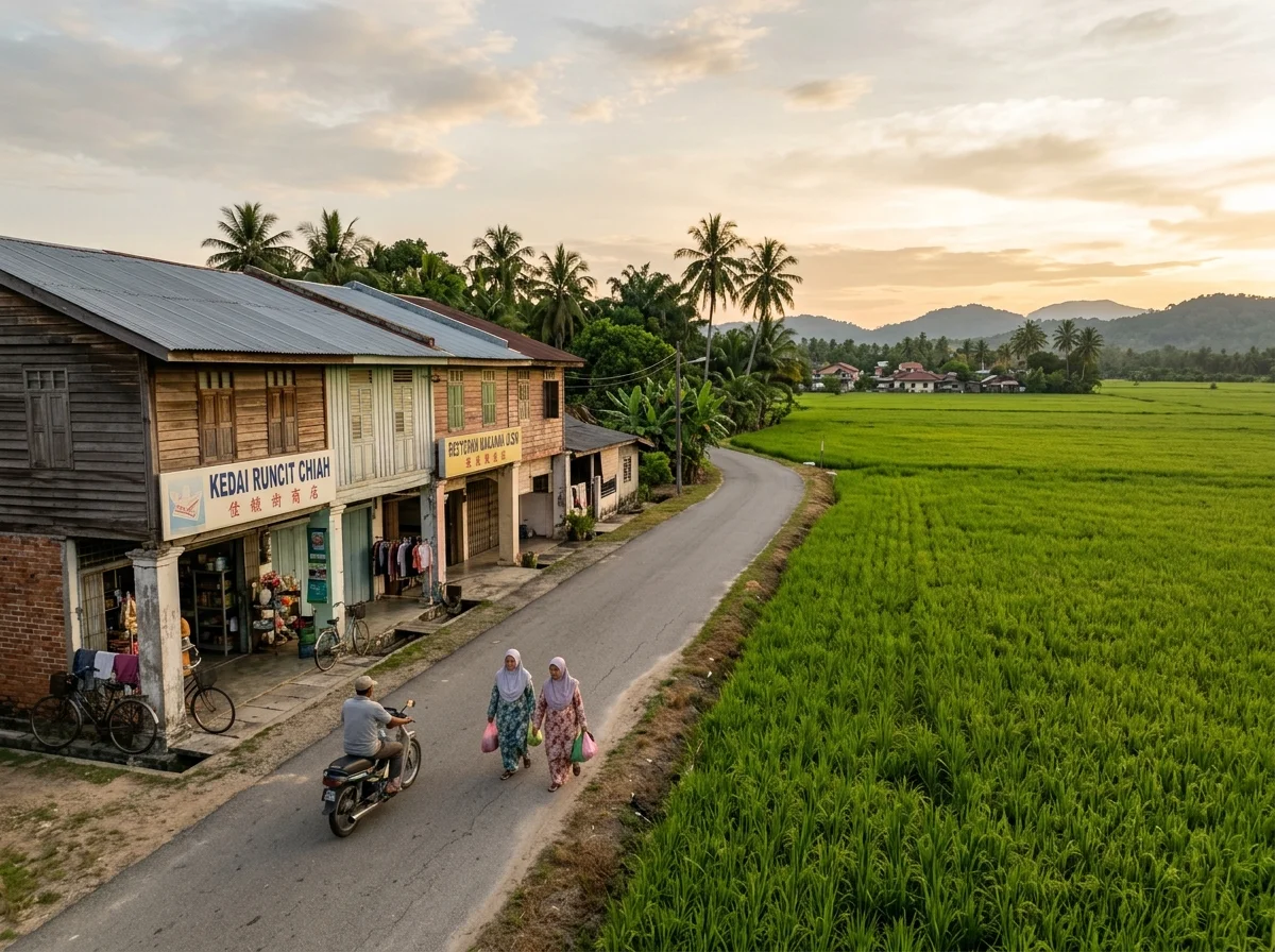 Suasana pekan Jasin dan sawah padi luar bandar