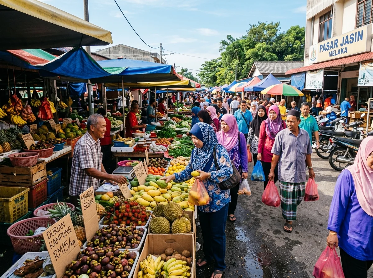 Pasar dan pekan Jasin dengan produk tempatan