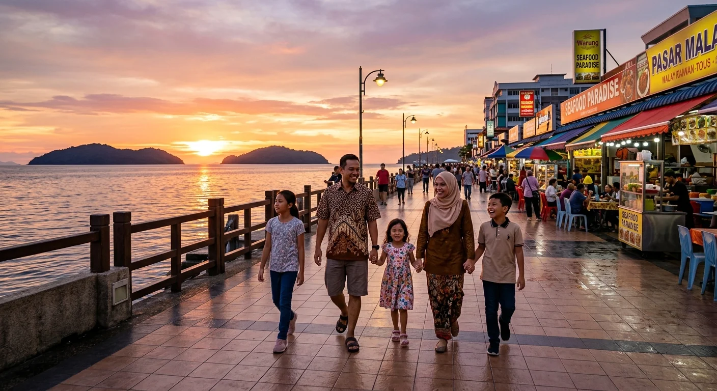 KK Waterfront — jalan petang dan makan tepi laut untuk keluarga
