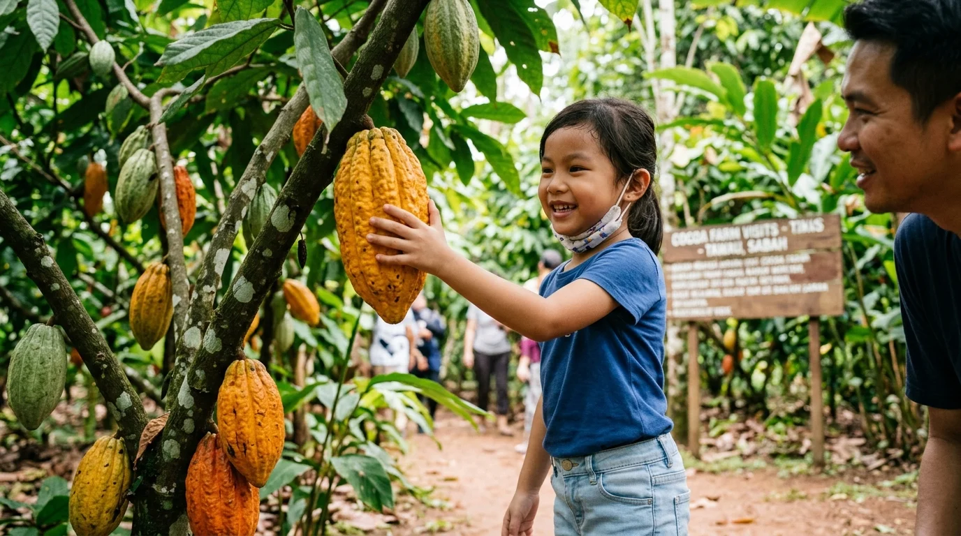 Buah koko matang di pohon ladang koko Tawau