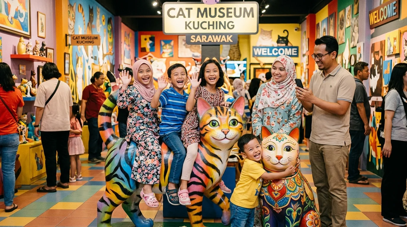 Kanak-kanak gembira di Muzium Kucing Kuching