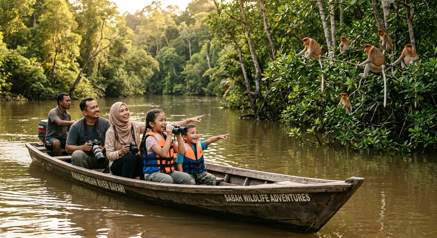 Kinabatangan River cruise — proboscis monkey untuk keluarga