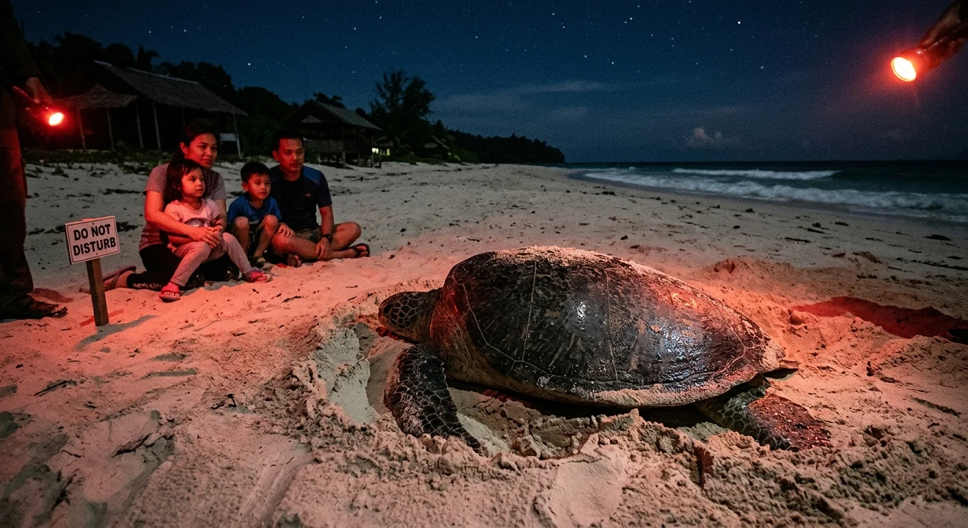 Turtle Island Sandakan — penyu bertelur di pantai malam