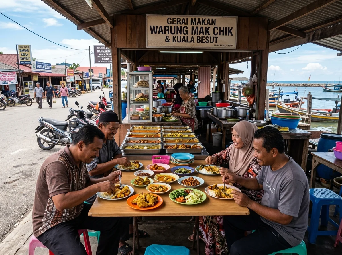 Gerai makan tempatan sekitar jeti dan pekan Kuala Besut
