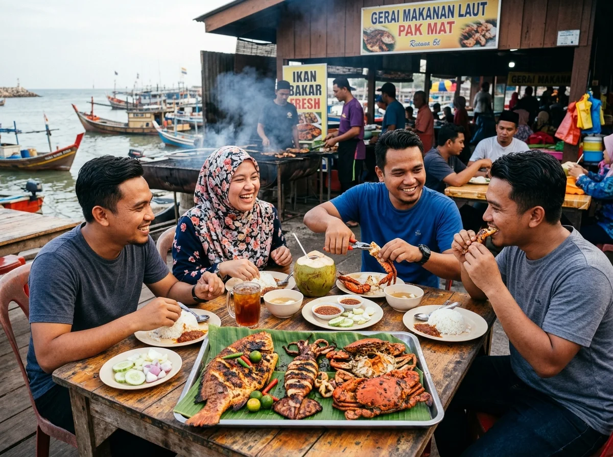 Hasil laut segar ikan bakar dan sotong di Kuala Besut