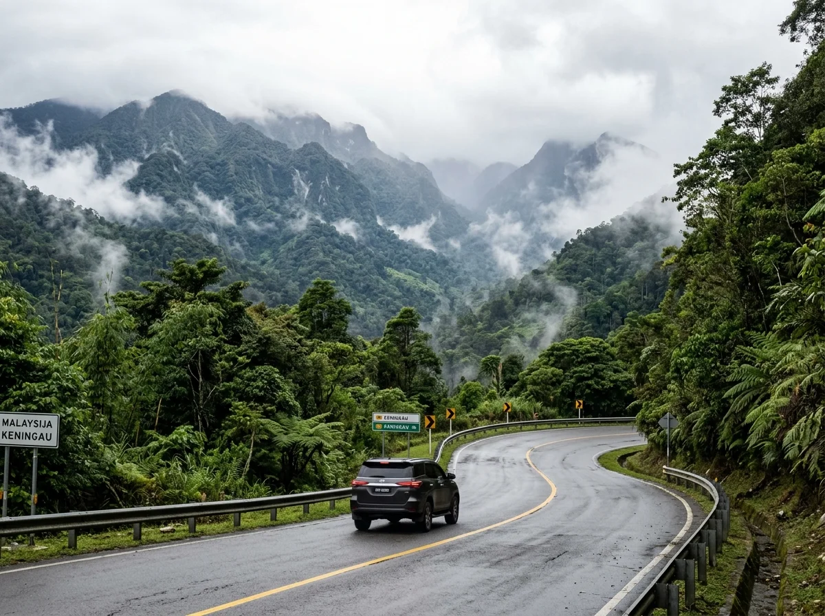 Kereta di Lebuhraya Kimanis–Keningau merentasi Banjaran Crocker