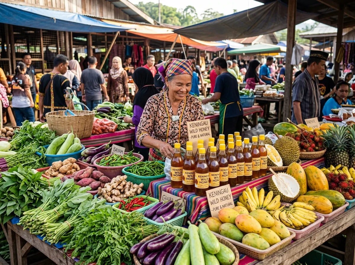 Hasil tamu Keningau — sayur, buah dan madu