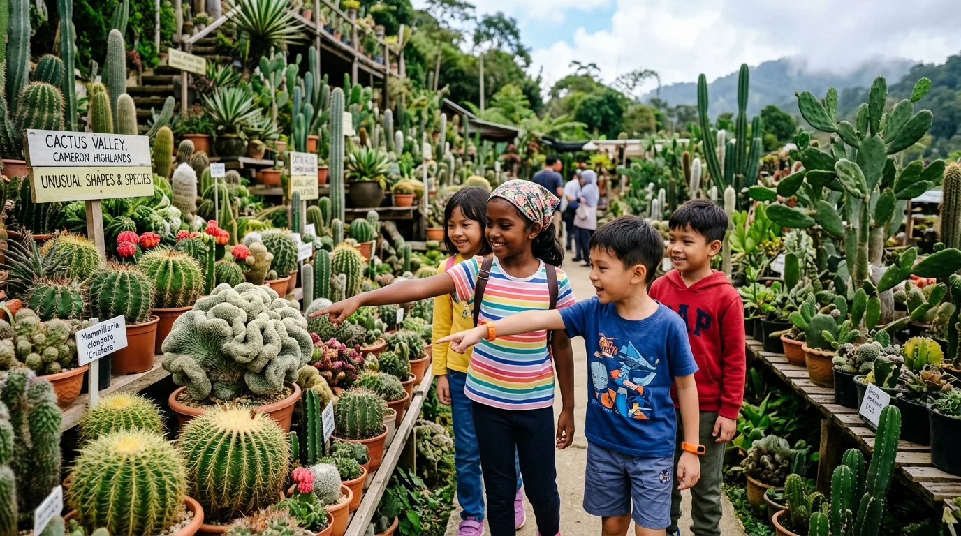 Kanak-kanak Malaysia meneroka Cactus Valley Cameron Highlands