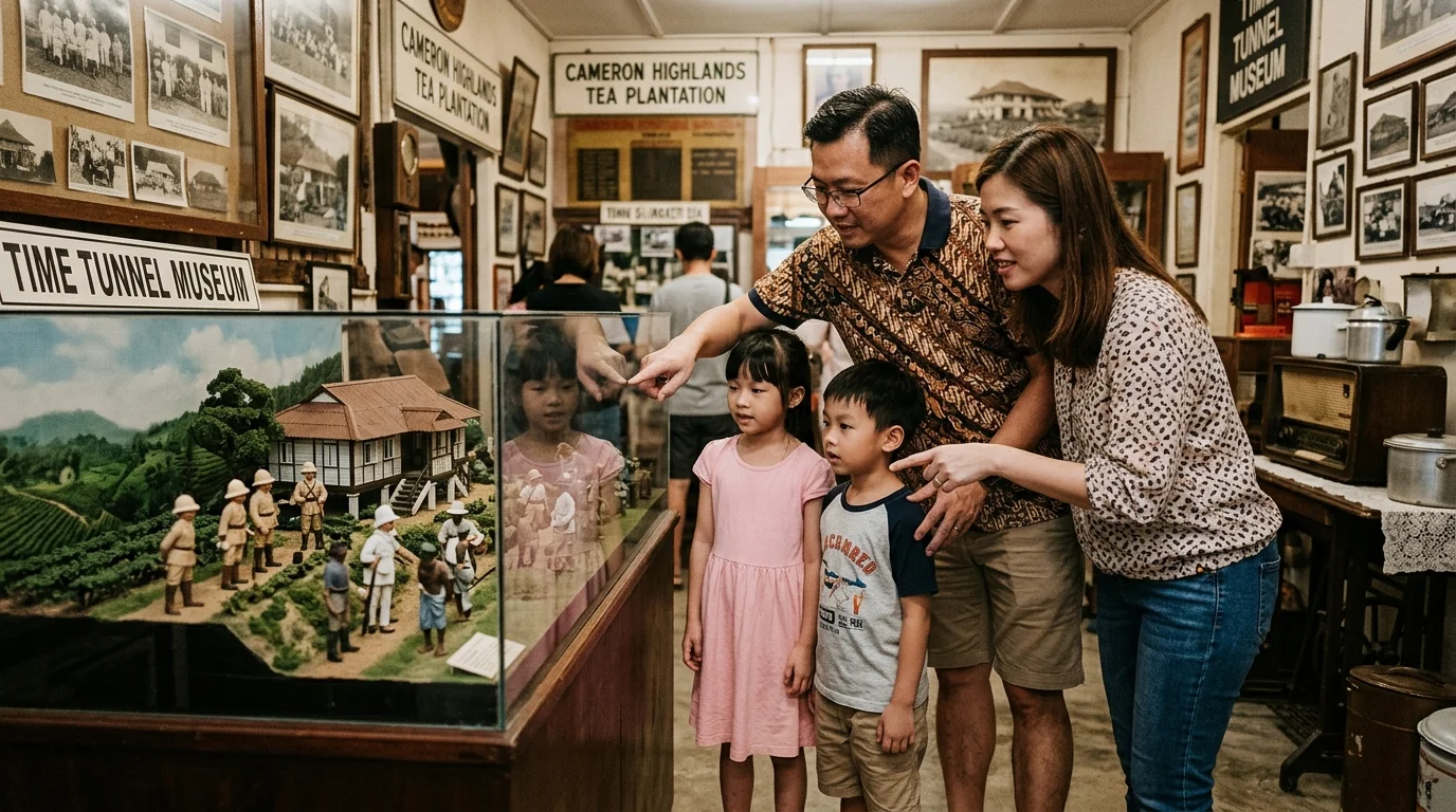 Keluarga Malaysia di Time Tunnel Museum Cameron Highlands, belajar sejarah kolonial