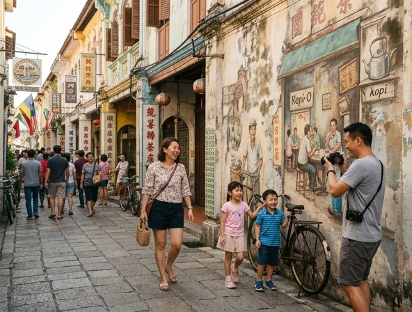 Mural Ernest Zacharevic di Old Town Ipoh — seni jalanan untuk kanak-kanak lihat