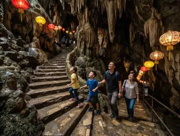 Perak Tong gua kuil dengan 450 anak tangga dan patung Buddha besar