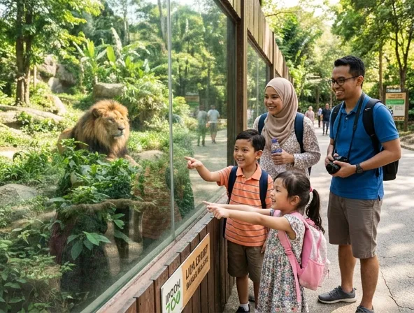 Gajah dan haiwan lain di Ipoh Zoo — habitat terbuka yang besar