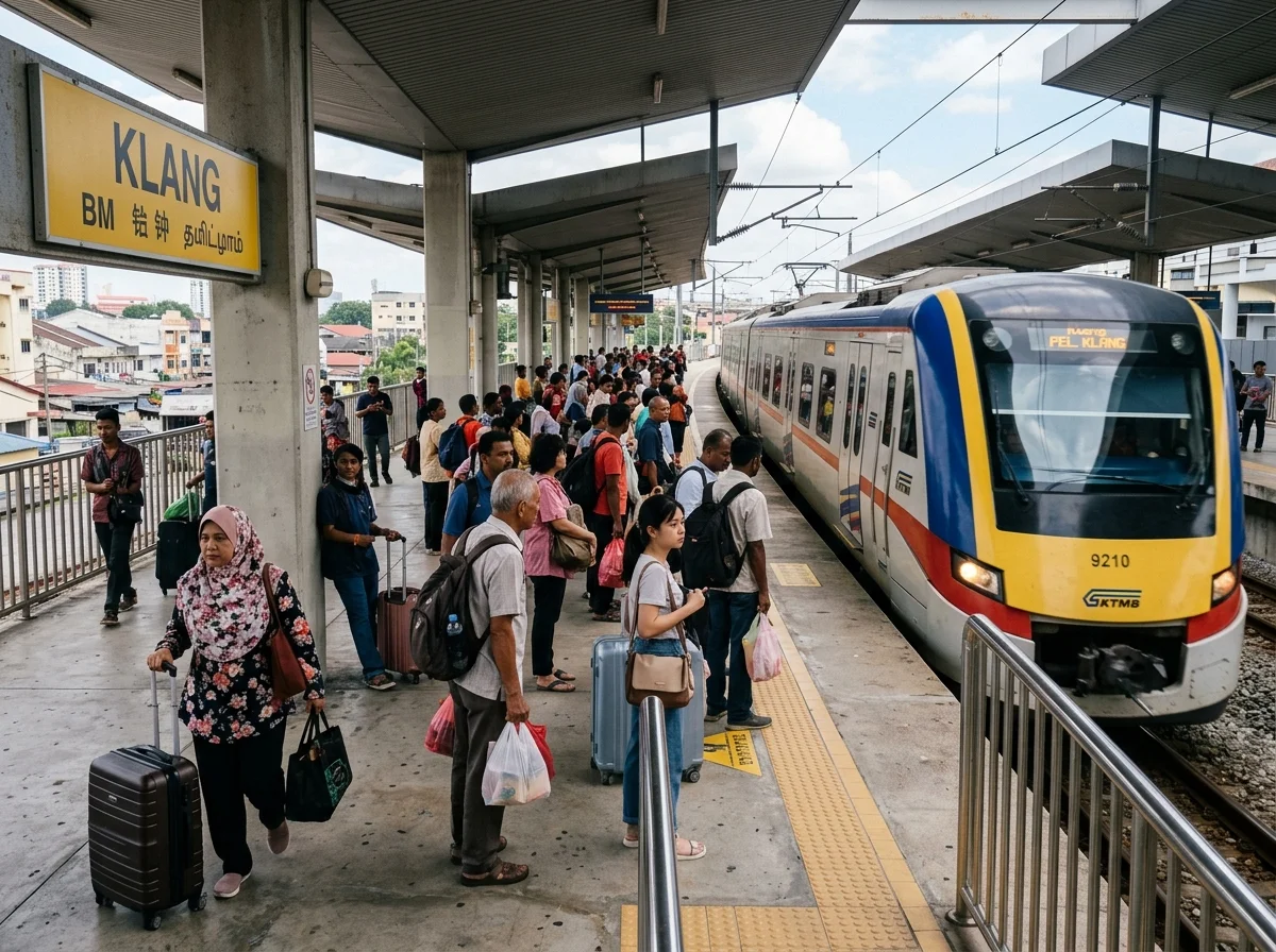 Tren KTM Komuter tiba di stesen Klang
