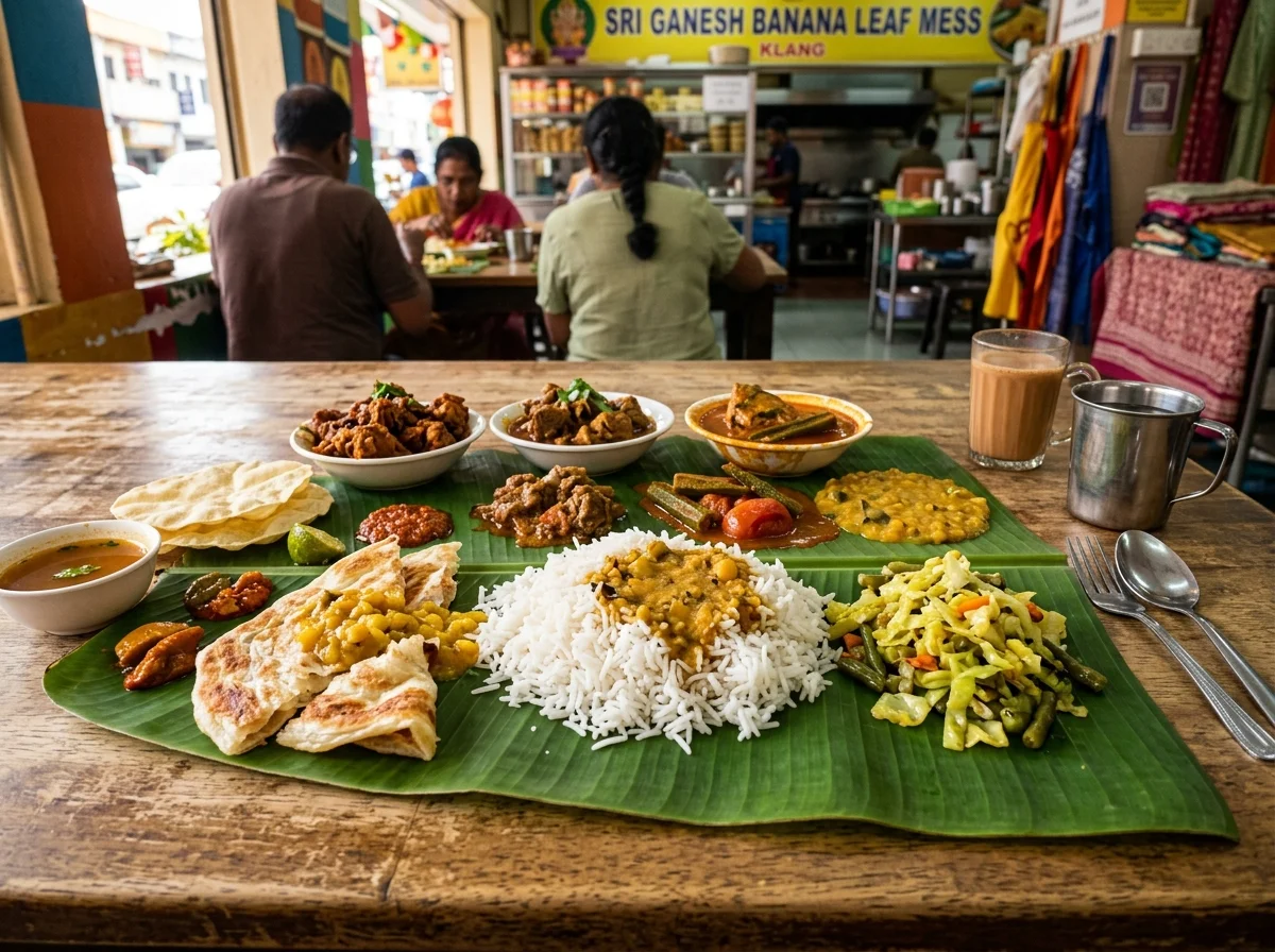 Nasi daun pisang dan makanan India di Little India Klang